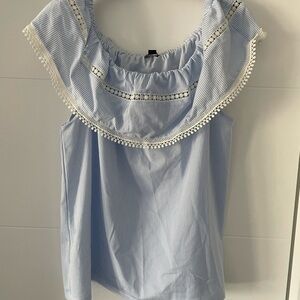 Blue Striped Women's Top with Lace Detail